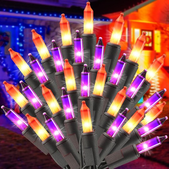 21FT Halloween String Lights – 100 Count Purple & Orange Incandescent Plug-In Lights with Black Cord, Connectable Indoor/Outdoor Spooky Tree, Porch, Yard & Mantle Holiday Decor